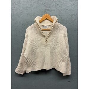 Stradivarius Half Zip Sweater Women XS Cream Chunky Knit Cropped High Collar
